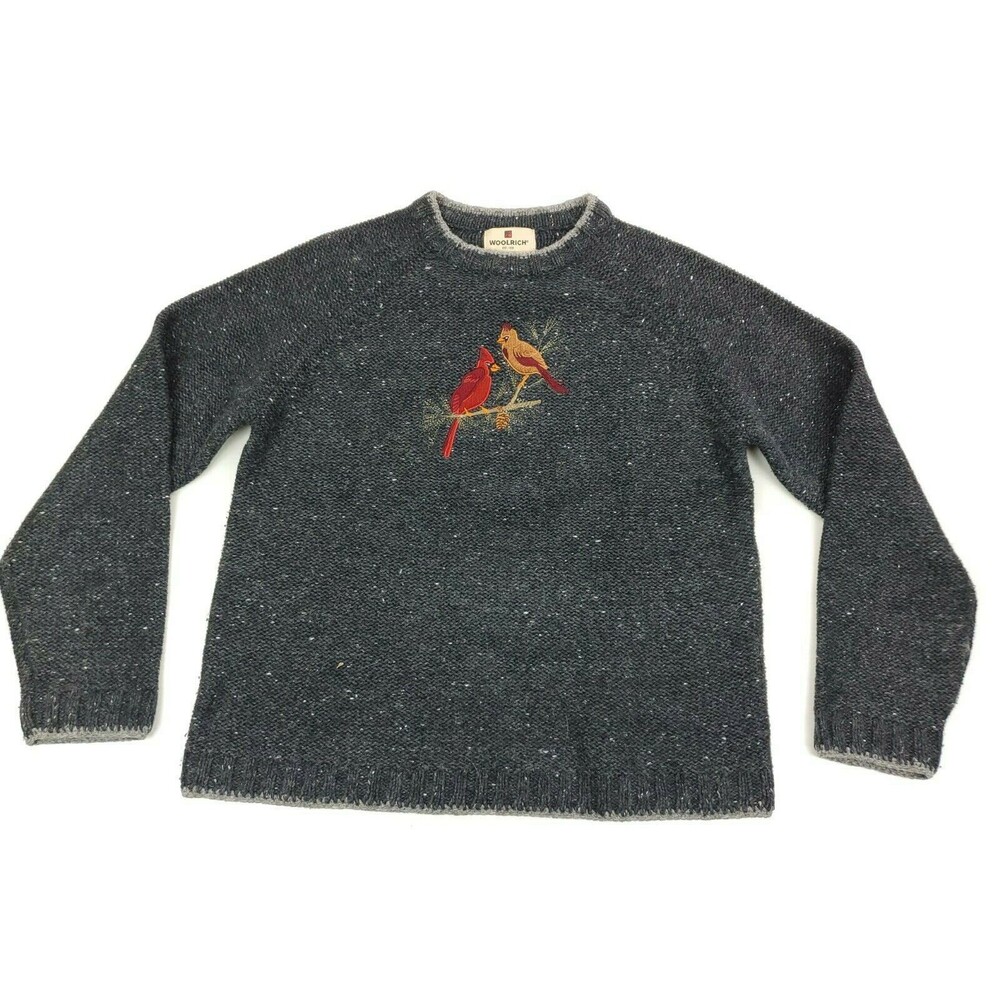 Woolrich Women’s Size S Wool Blend Onyx Heather with Wool Embroidered Birds
